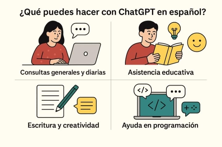Cómo usar ChatGPT paso a paso para principiantes (Guía completa 2026) Personas aprovechando ChatGPT para estudiar, trabajar y aumentar su productividad diaria.
